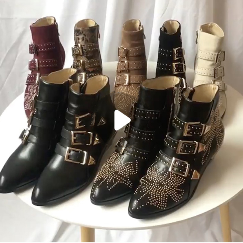 

Susanna Boot Women Studded Boots 100% Genuine Leather Ankle Shoes Fashion Girl Winter Martin Booties Chaussures 10 Colors Size 35-42NO27, Color 1
