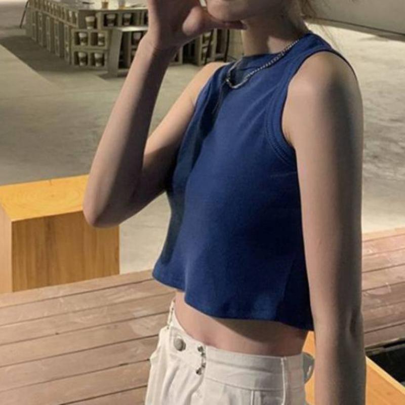 

Women' Tanks & Camis Tank Top O Neck Halter Crop Tops Women Summer Backless Camisole Fashion Casual Tube Female Sleeveless Cropped Vest, White