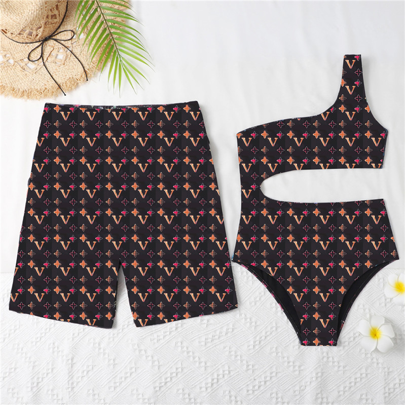 

Summer Sports Couple Swimwear Backless Lace Up Swimsuit Men Swimming Trunks Shorts Women Beach One Piece Bikini For Honeymoon, Swim shorts/for men