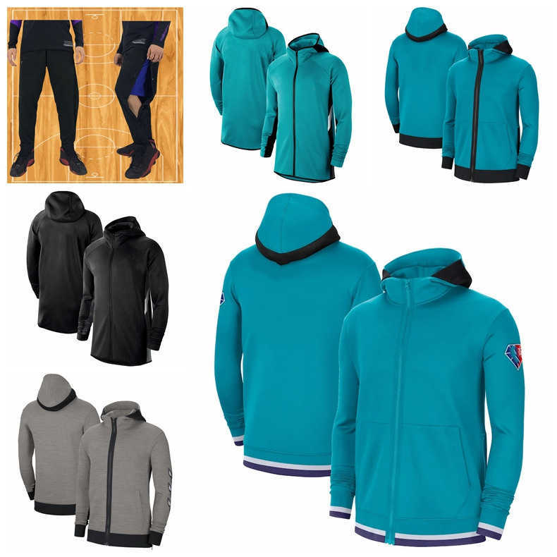 

Charlotte''Hornets''Men 75th Anniversary Therma Flex Showtime Performance Full-Zip Basketball Hoodie Teal
