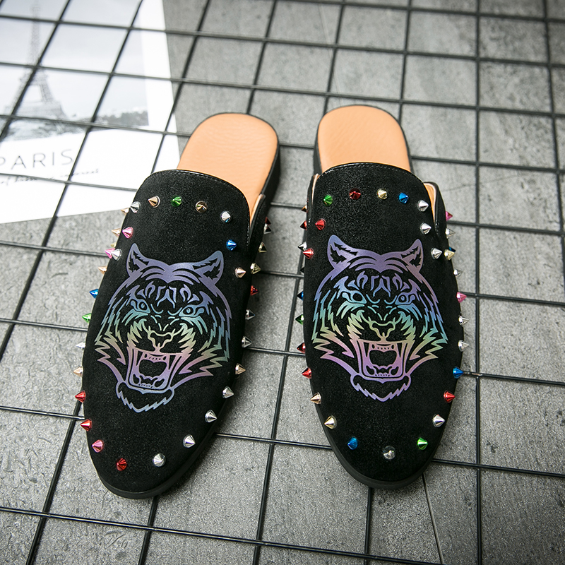 

New Men Shoes Half Slippers Autumn Personalized Skeleton Trend Daily Comfortable Flat Bottomed Round Head Street Fashion Outdoor DH855, Clear