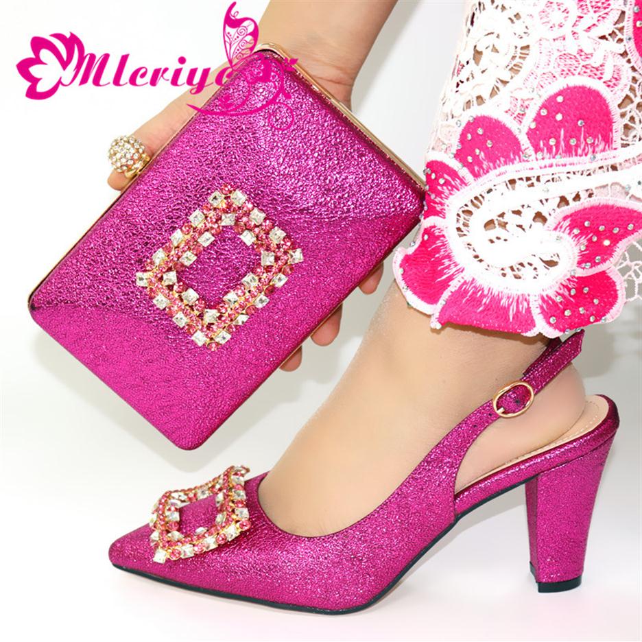 

Women Shoes and Bag Set In Italy Fuchsia Color Italian Shoes with Matching Bag Set Decorated with Rhinestone Nigerian Wedding301w, Green