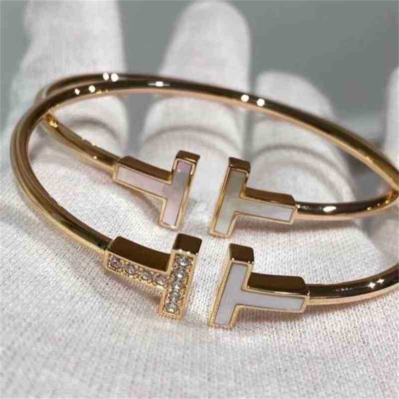 

CSPR Double T Bracelet female 925t home Bracelet female opening rose gold enamelwith diamond small red book recommended by fashionable stud