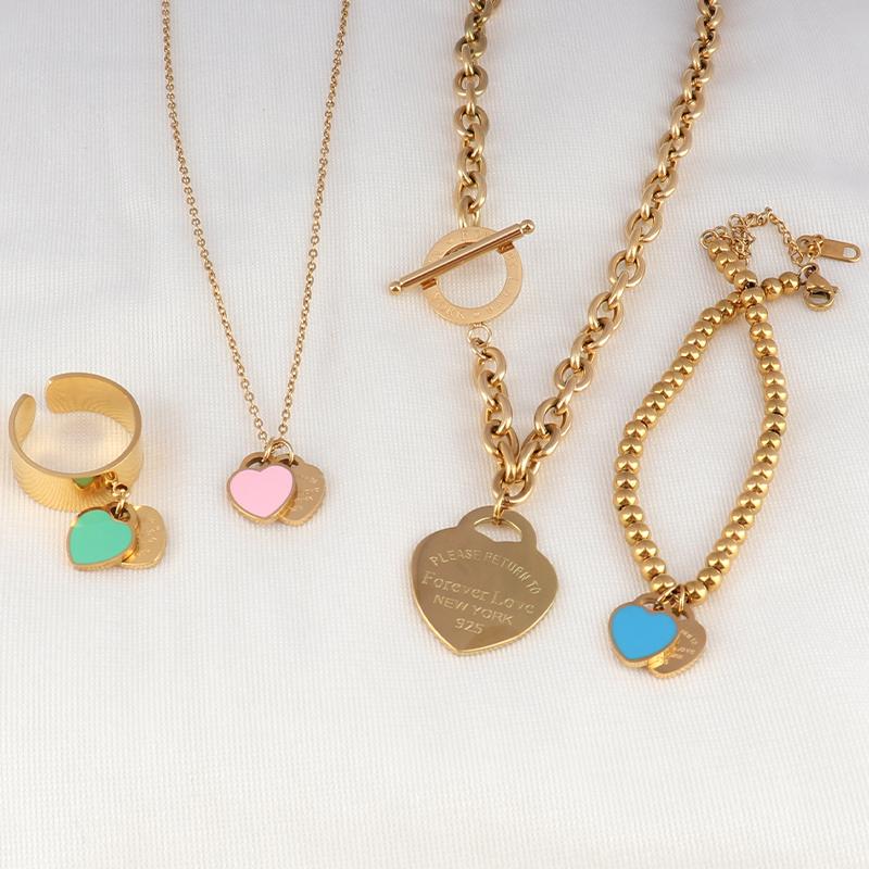 

Pendant Necklaces Stainless Steel Heart Necklace Love Double For Women Luxury Gold Silver Color NecklacesPendant