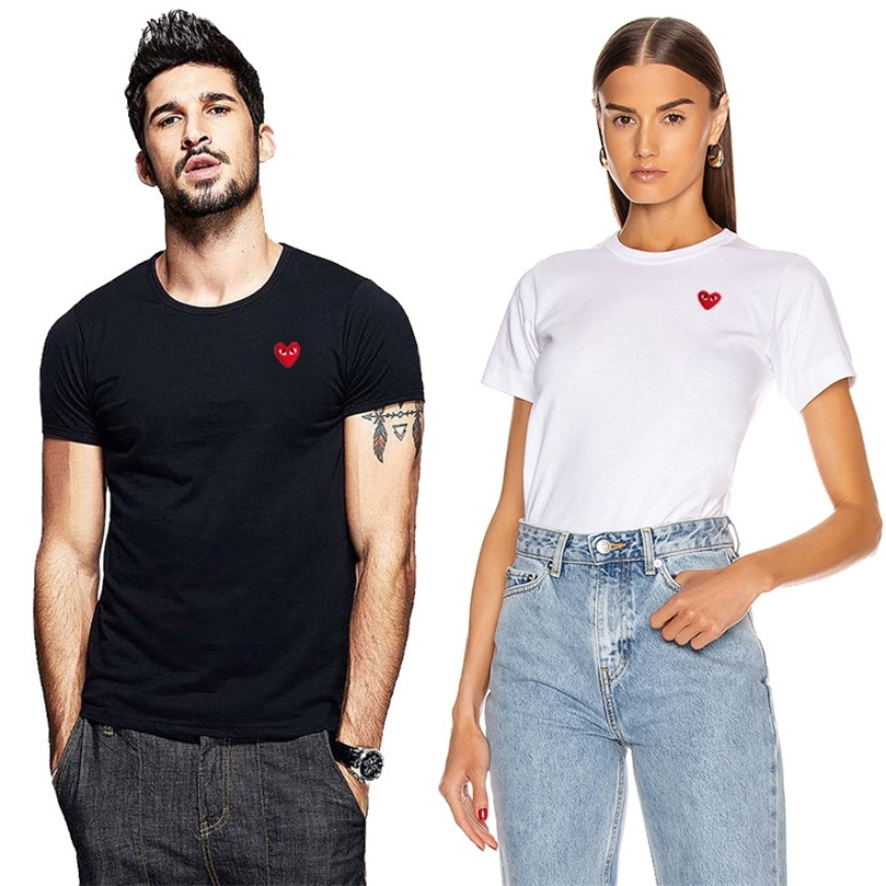 

Men Women Tshirt Cotton Classic Red Heart Embroidery Oneck Shortsleeved Summer Couple Straight Tshirt 220601, Black