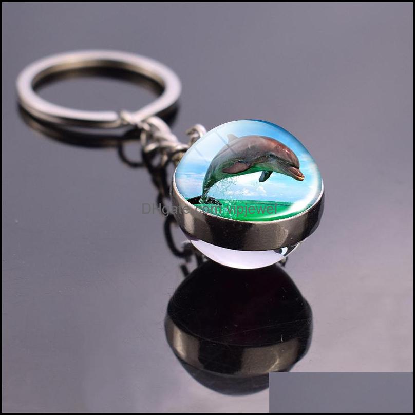 

Key Rings Jewelry Custom Sea Animals Keychain Turtle Starfish Shark Jellyfish Dolphin Pattern Double Side Glass Ball Pendant Keyring Drop De