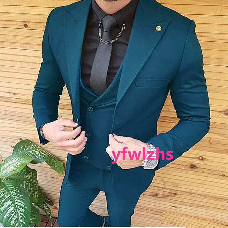 

Customize tuxedos One Button Handsome Peak Lapel Groom Tuxedos Men Suits Color Optional 01, Picture style color