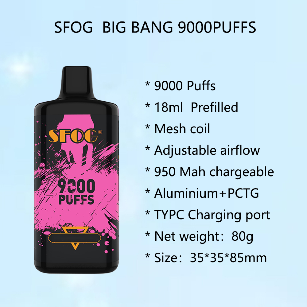 

SFOG big bang 9000 puffs disposable e cigarette kit mesh coil vapes puff Prefilled pod 18ml rechargeable vape pen vs RandM tornado 7000 energy 5000 Infinity 3500 10000