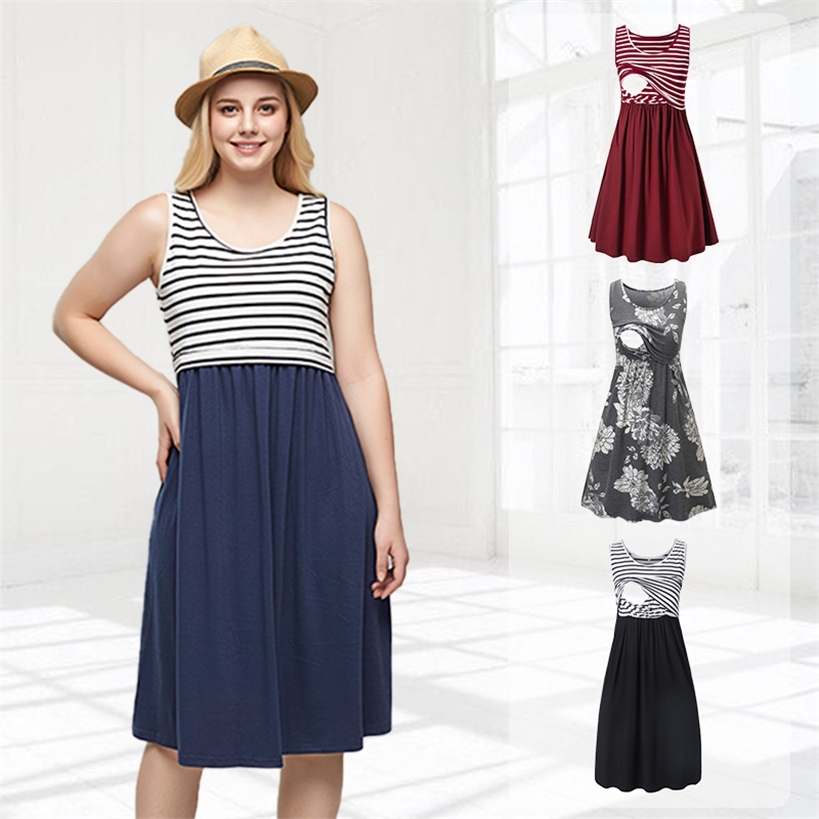 

Nursing Dress Striped Baby Shower Breastfeeding Pregnancy Elegant Sleeveless Premama Pregnant es Vestido Robe Femme 220419, Pic