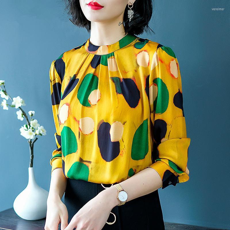 

Women's Blouses & Shirts Women 2022 Fashion Natural Silk Blouse Office Wear Ladies Tops Spring Summer Clothes Long Sleeve Shirt Female Q038W, Black