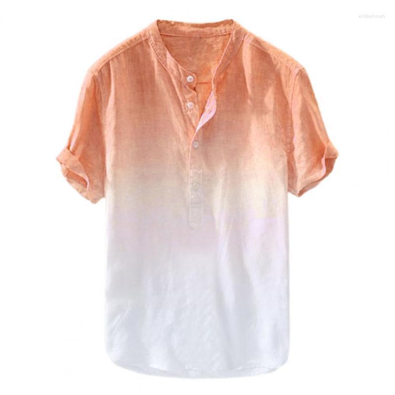 

Men's Casual Shirts Summer Shirt Stand Collar Comfortable To Wear Men Short Sleeves Loose For OfficeMen's Eldd22, Orange