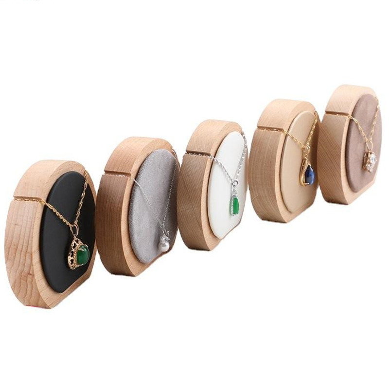 

Delicate Round Wooden Pu Leather Jewelry Organizer Holder Fashion Necklace Pendant Display Stand CX220418