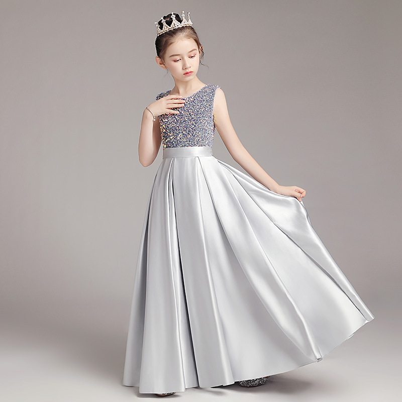 2022 Jolie Fairty Fleur Filles Robe Col Haut Longue Paillettes 3D Floral Apliques Filles Pageant Robes Belle Main Fleurs Robe D'anniversaire