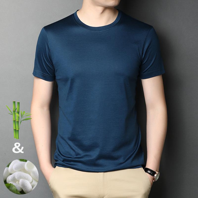 

Men's T-Shirts Brand Silk And Bamboo Viscose T Shirt Men Short Sleeve Crewneck Summer Tops Tees Navy Blue White Comfortable Tshirt Cotton XX, Blue green