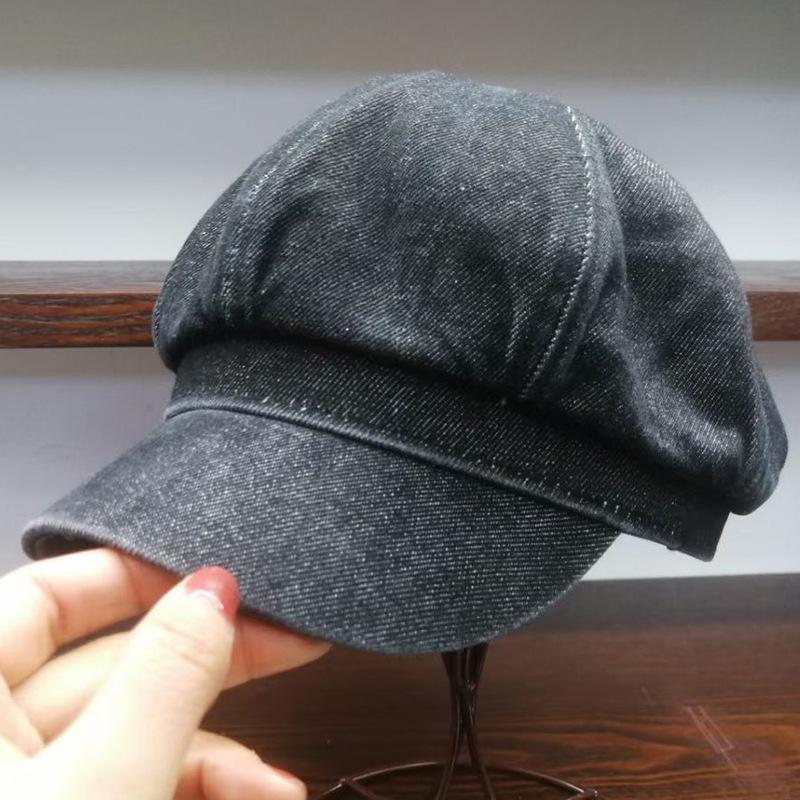 

Berets 202203-YY-2508302 Solid Soft Denim Leisure Lady Octagonal Hat Men Women Visors CapBerets, Black