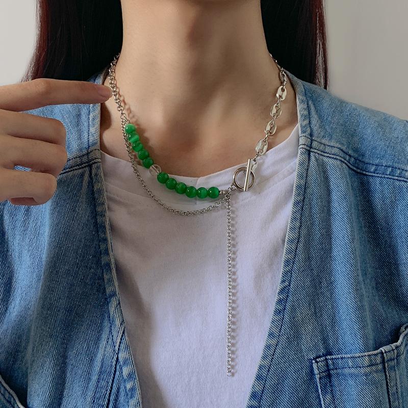 

Chains IngeSight.Z Green Color Beaded Chain Choker Necklaces Goth Aesthetic Toggle Clasps Lasso Collar For Women Girl JewelryChains