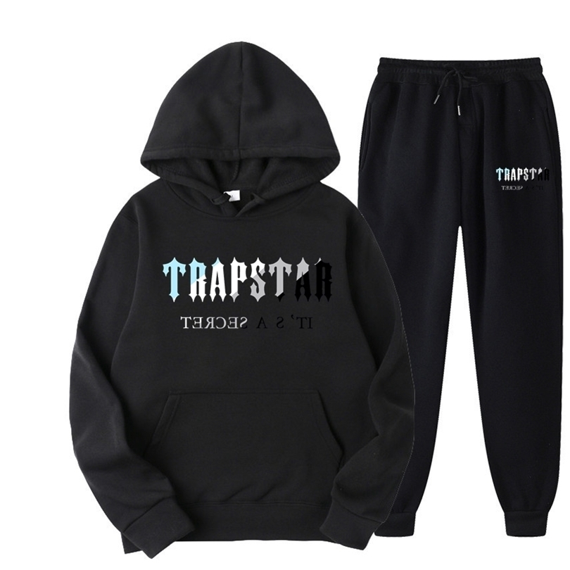 

Brand TRAPSTAR Printed Sportswear Men 16 Colors Warm Two Pieces Set Loose Hoodie Sweatshirt Pants Set Hoodie Jogging 220815, Dark grey