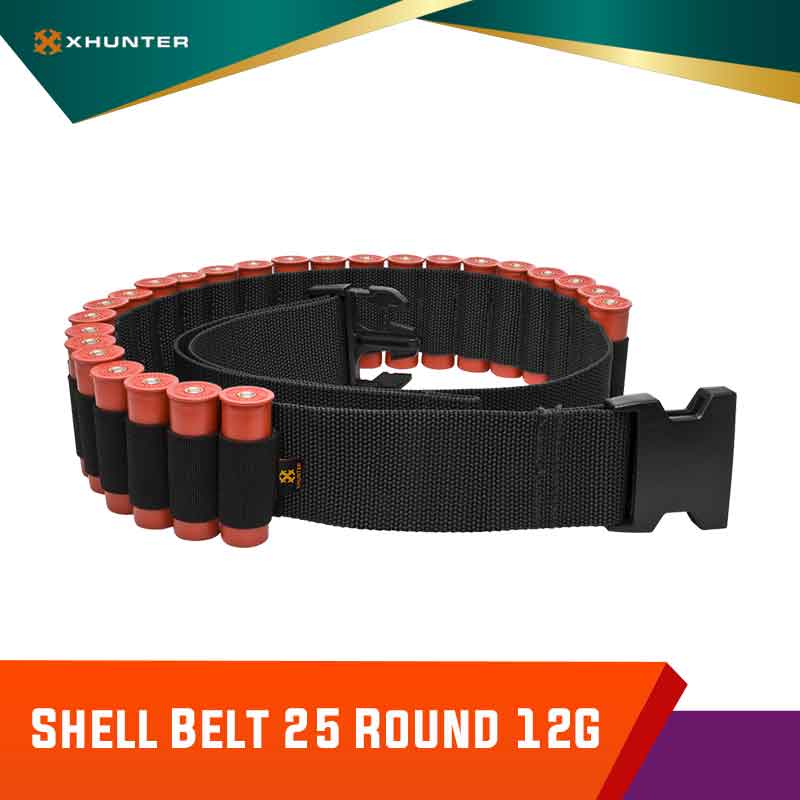 

Xhunter Shotgun Ammo Belt 25 Shells Equipment Belt Gun Holder Clay Target Hunting Carrier 12g Adjustable Length, Black