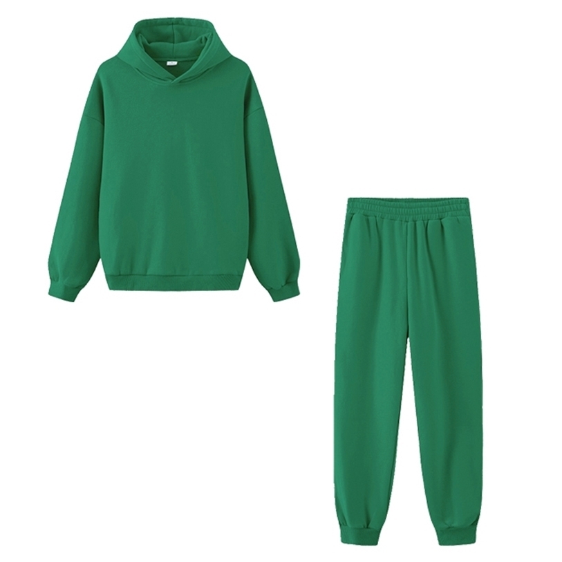 Toppies Autumn Winter Tracksuit Two Set Fleece Sweatshirts Crew Neck Hooded Pants Sportswear 220326