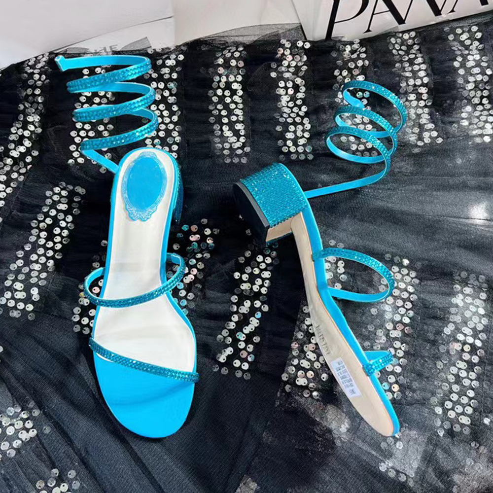 

Fashion Thick heel blue sandal Crystal Serpentine winding Open Toe Sexy strass 40mm High Heel Party Women luxury Designer rc Sandals With box 35-43, 8#