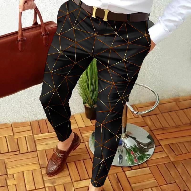 

Men's Pants Men Slim Fit Print Zipper Button Trousers Suit Male Casual Fashion Long Boy 12 Big And Tall PantsMen's, Gold