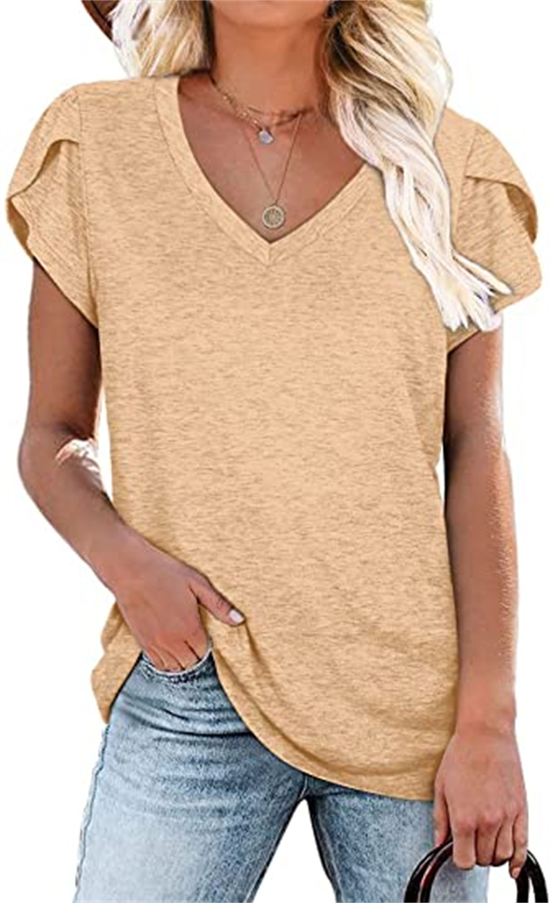 

Fashion Women' T-Shirt Tps $ Tees v-neck summer petal sleeve casual T-shirt, Photo show