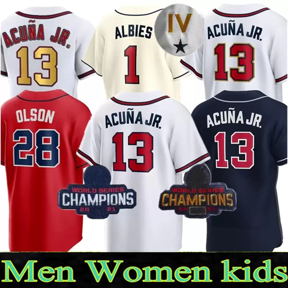 

2021 2022 Custom -4XL 28 Matt Olson 13 Ronald Acuna Jr. Jersey 1 Ozzie Albies Freddie Freeman 7 Dansby Swanson Mike Soroka 10 Jones Baseball Jerseys, Colour 1