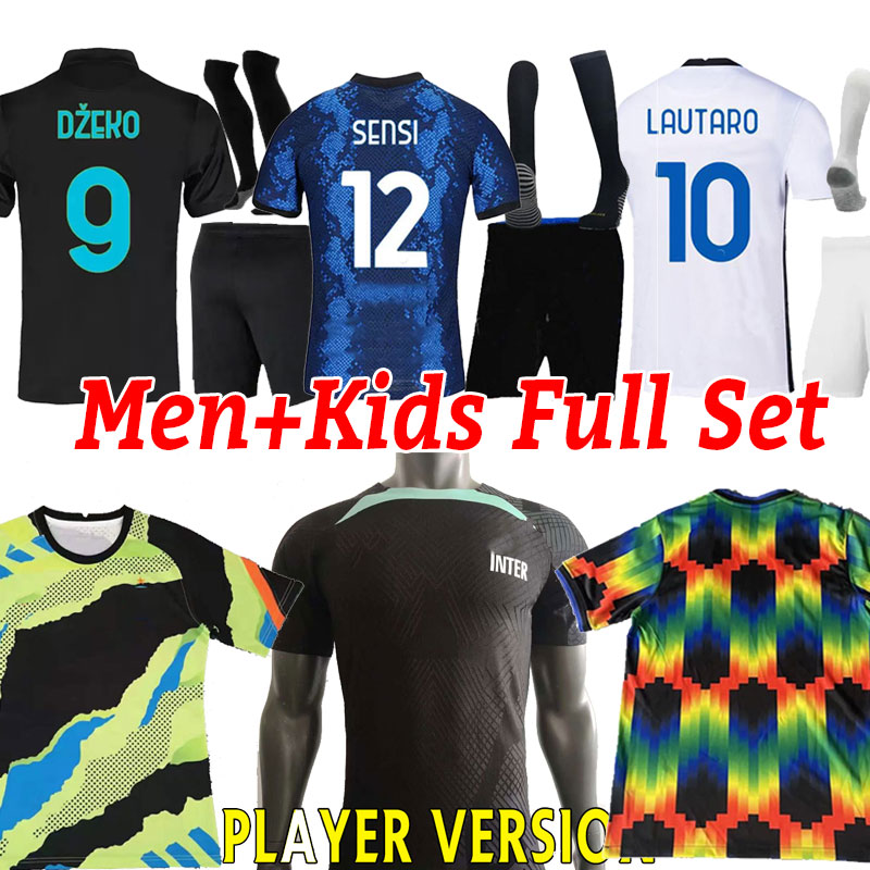 

MILANs LAUTARO soccer jersey DZEKO CORREA VIDAL BARELLA ERIKSEN HAKIMI ALEXIS football shirt 2022 2023 Men Kids kit uniforms player version full kit set socks inter, Third+patch