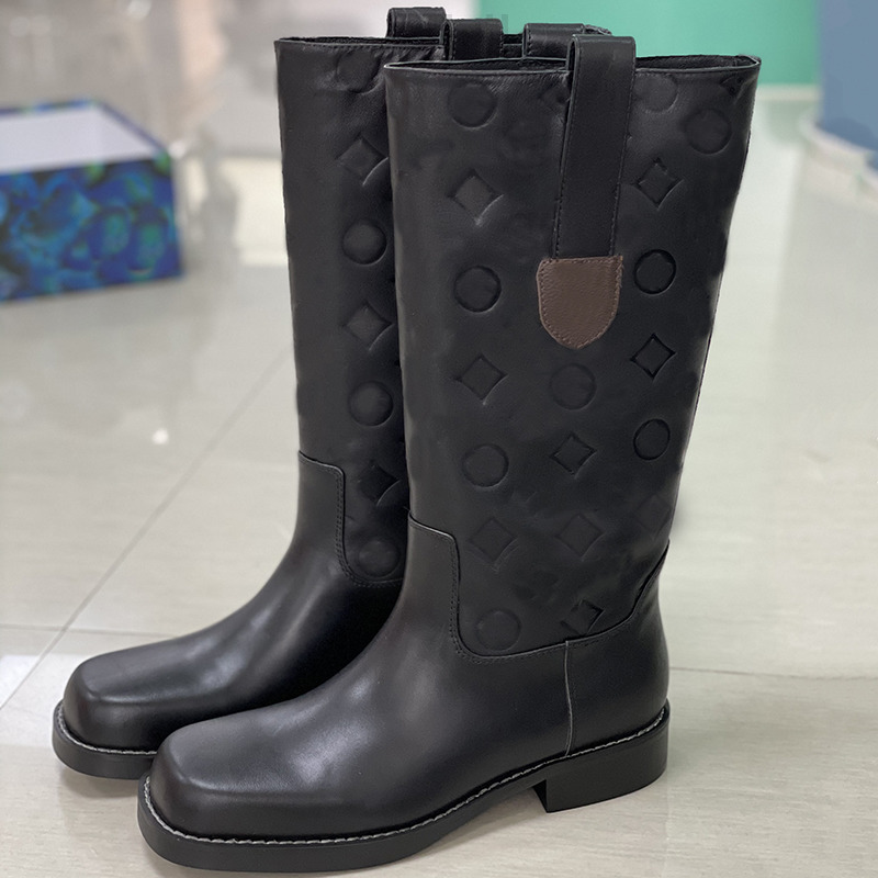 

Genuine Leather Women High Booties Downtown Flat Half boot Martin Boots Winter Shoes Brands Luxury Designer Boots Without Box, Color 1
