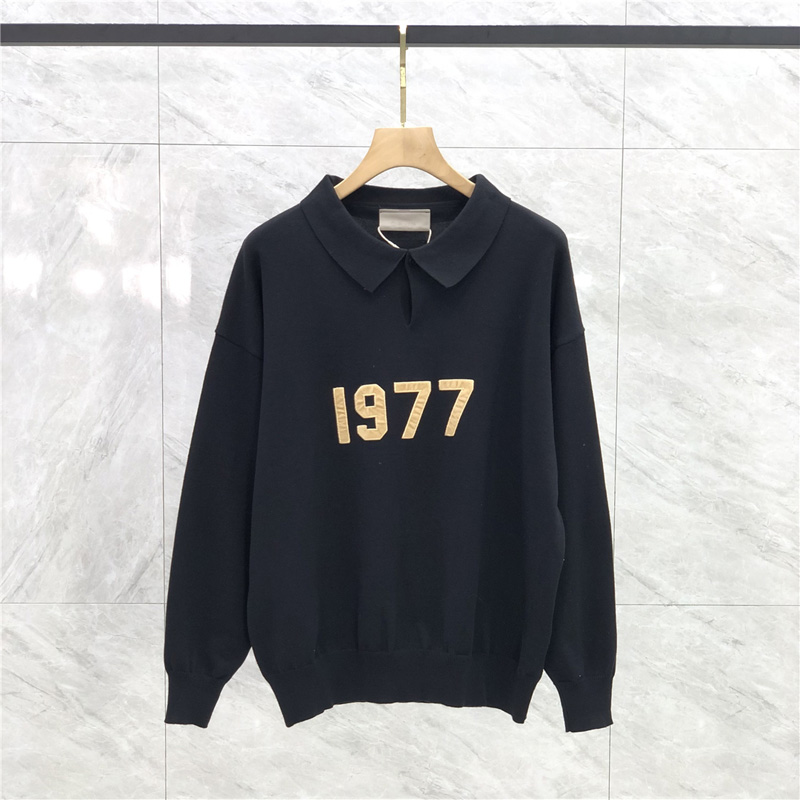 

22fw Autumn Winter Digital Taped Men Women Hoodie Embroidery Knitted Polo Collar Sweater, Apricot