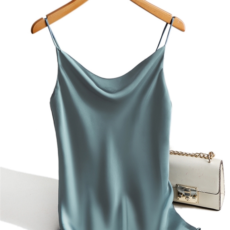 

Satin Silk Tank Tops Female Summer Sexy Strap Basic Spaghetti Women Sleeveless Camisole Camis Vest Black White 220318, Yellow