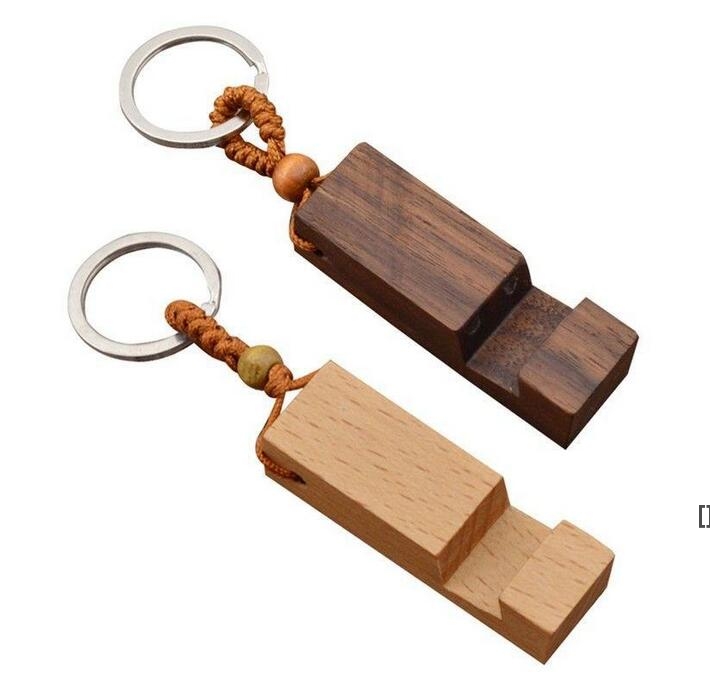 

Natural Walnut Keychain Pendant Portable Creative Beech Wood Bracket Keychains Car Decoration Phone Holder Key Ring DIY Gift BBB15039