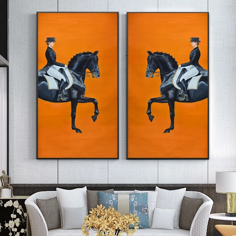 

Classic Orange Horse Racing Canvas Painting Poster and Prints Modern Wall Art Pictures for Living Room Aisle Home Decor Cuadros