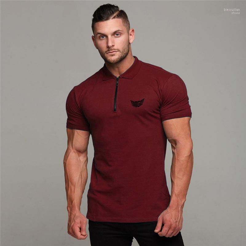 

Men's Polos Summer Arrival Style Fashion Zip Tees Mens Cotton Printed Shirts Bodybuilding Fitness T-ShirtMen's Men'sMen's Bles22, Black