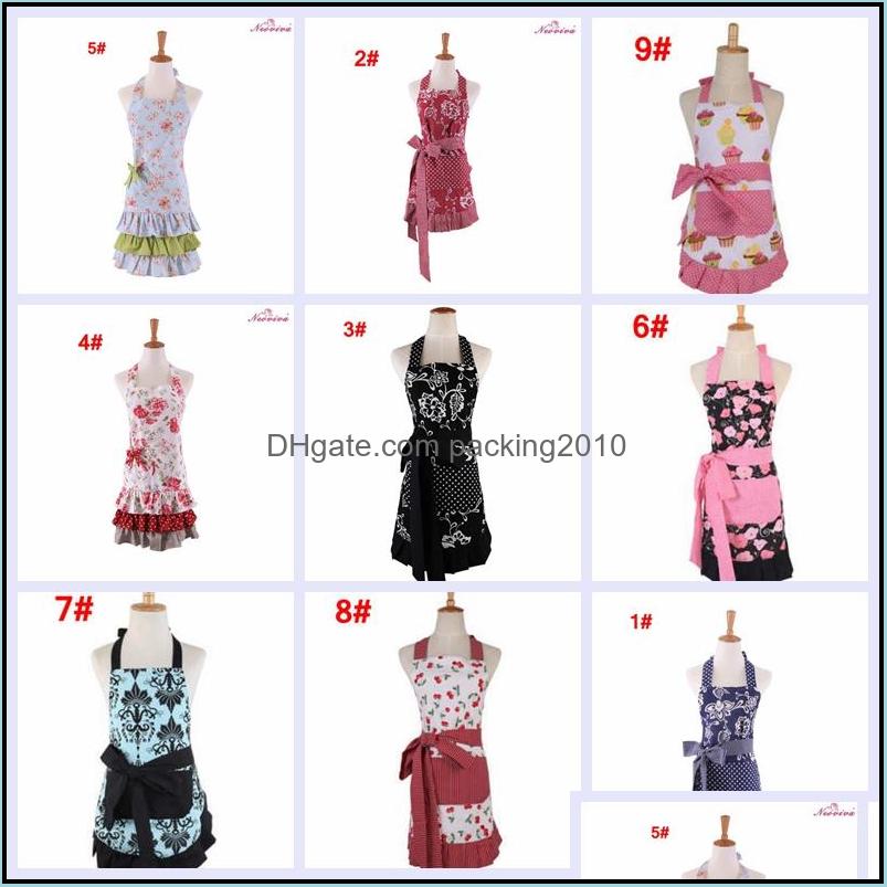 

Aprons Home Textiles Garden Cotton Retro Flower Kitchen Apron Woman Flirty Aqua Damask Ruffled Chef Floral Cooking Top Quality With The Fa