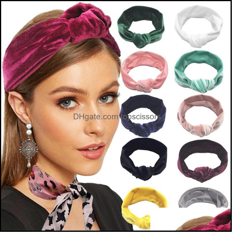 

Hair Accessories Tools Products Solid Color Gold Veet Cross Stretch Fabric Women Girl Headband Headpiece Turban Bandage Headwear 20Pcs Dro