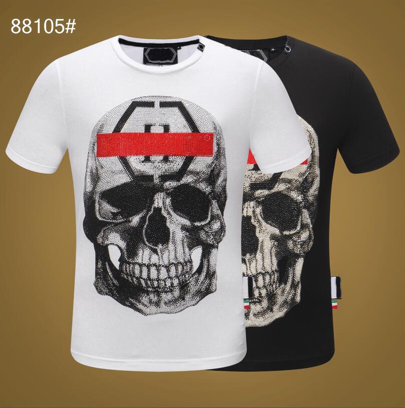 

PP Fashion Men's Designer slim fit T-shirt Summer rhinestone Short Sleeve Round Neck shirt tee Skulls Print Tops Stree rgP PHILIPPs PLEINs, White