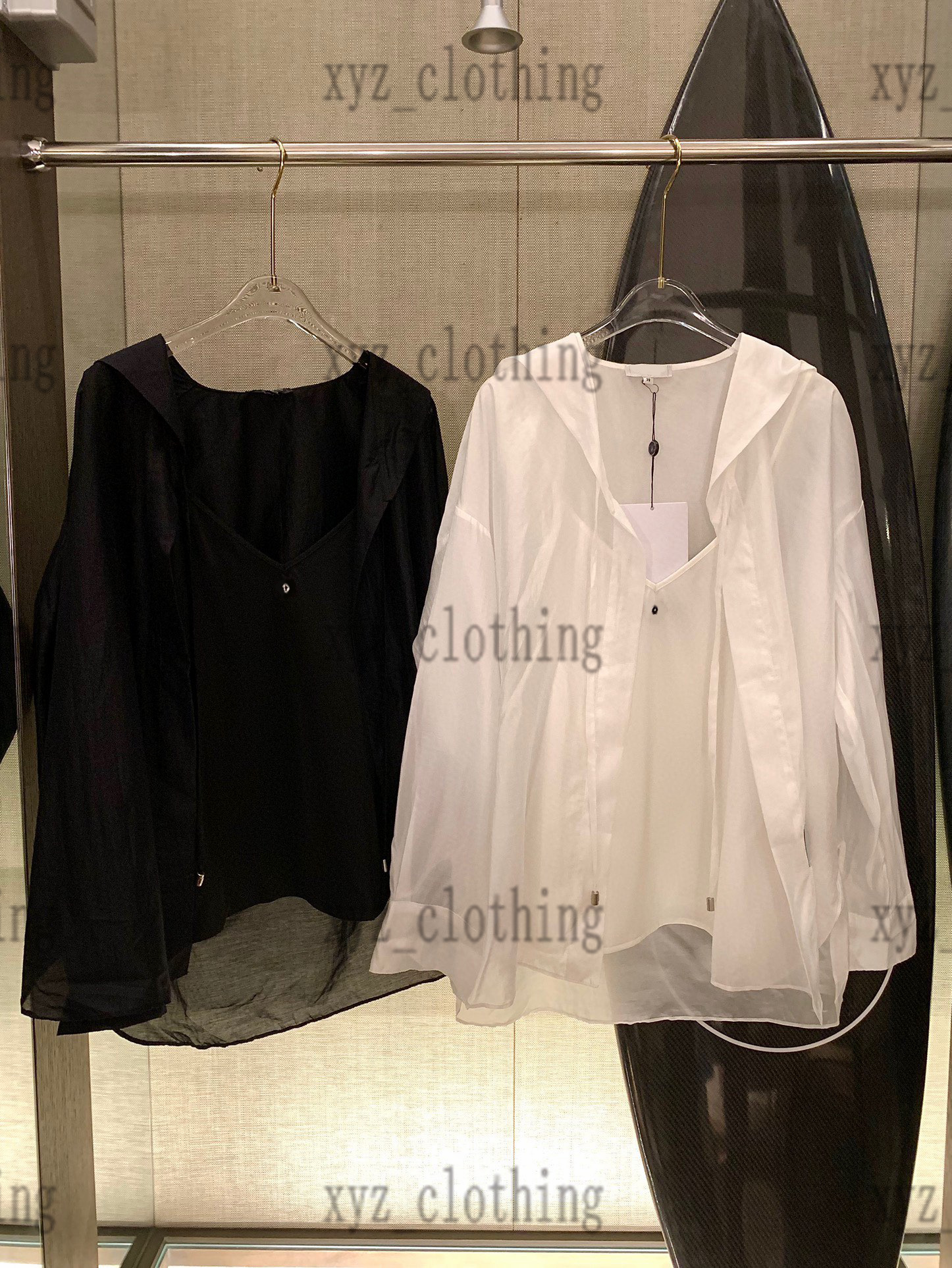 

white color autumn new womens blouses & shirts Sling silk yarn coat mesh fabric stitching shirts Full logo wash cotton blouse size SML, 3#