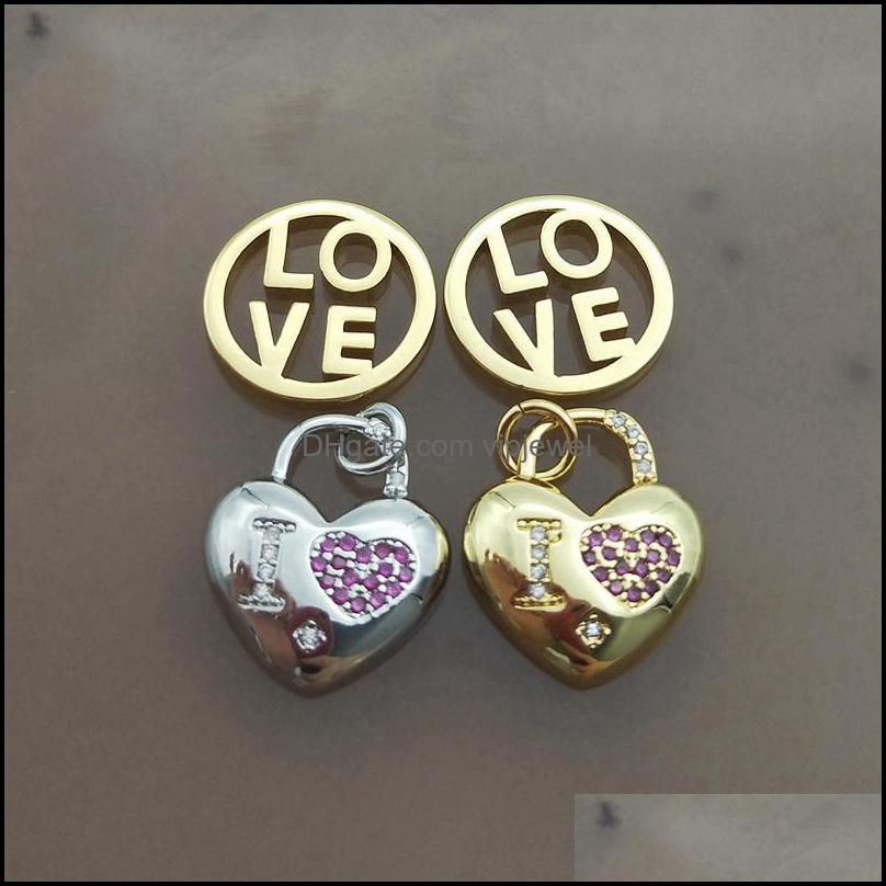 

Pendant Necklaces Pendants Jewelry 5Pcs Gold Sier Plated Heart Lock Love Word Hollow Round English Let Dw6