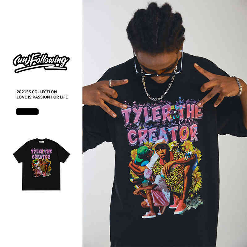 

summer new high street style printed short sve loose round neck fashion brand black trend T-shirt