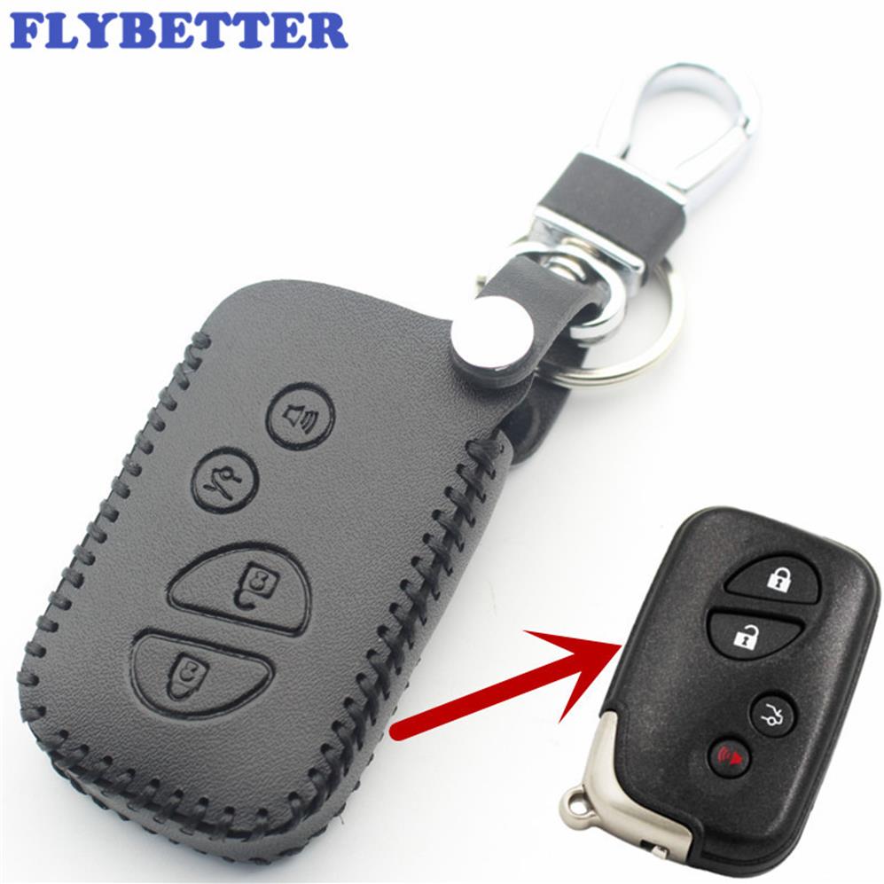

FLYBETTER Genuine Leather 4Button Smart Key Case Cover For Lexus LX470 GS450h IS350 SC430 LS460 ES350 GS350 Car Styling L371556, Black