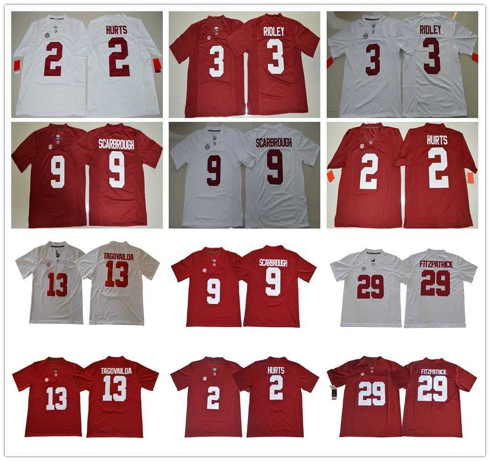 

NCAA Alabama Crimson Tide College Football 2 Jalen Hurts Jersey Red White 3 Ridley 29 Minkah Fitzpatrick 13 Tua Tagovailoa 9 Bo Scarbrough Jerseys, As picture
