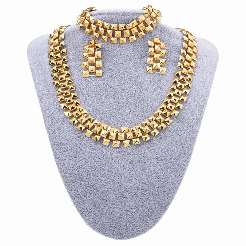 

Earrings & Necklace High Quality 24k Gold Plated Bridal Jewelry Sets Bracelet & Wedding Set For Women Couple Christmas Gift SetsEarrings, As pic