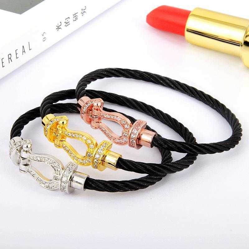 

Bangles Bracelets Fashion Bracelet Titanium Steel Wire Rope Magnetic Buckle Horseshoe Inlaid Brick U-shaped Head Micro Price