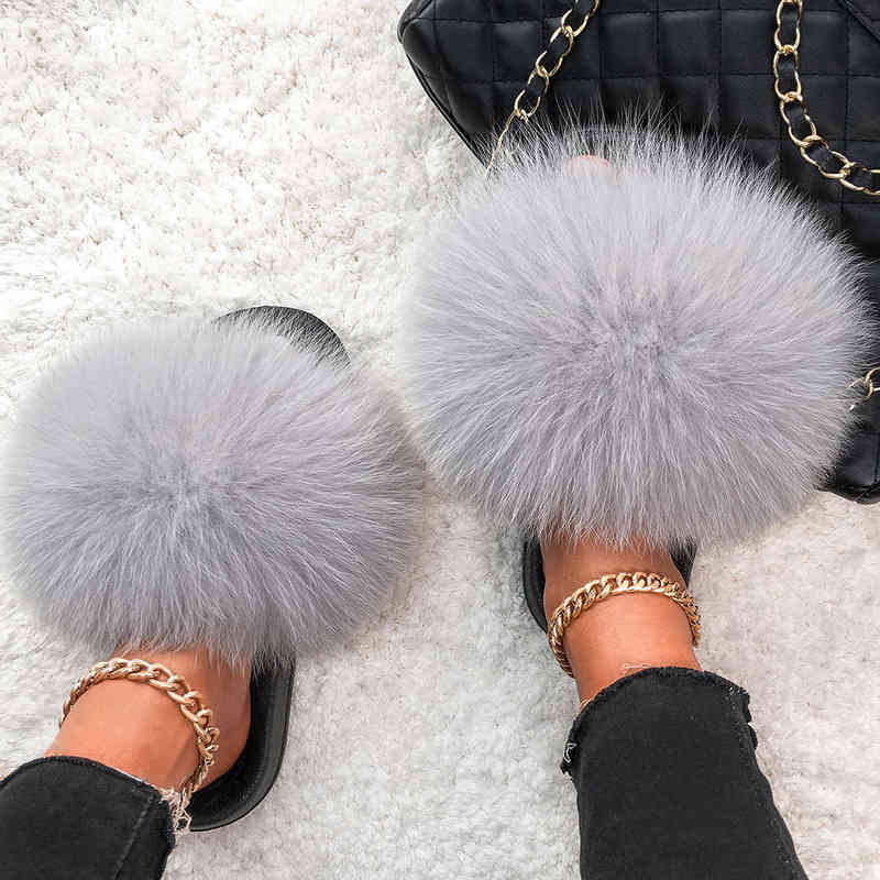 

Slipper Genuine Fur Slide for Women Ry Plush Slipper with Raccoon Female Cute Fluffy Designer Wholesale Shoe 220723, Natural raccoon fur