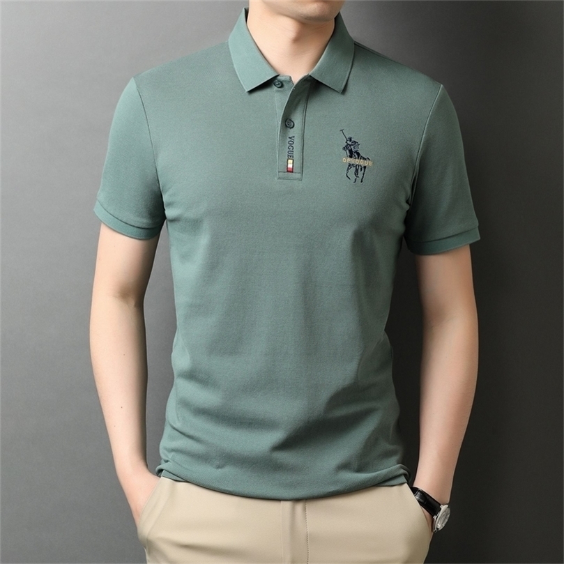 

100% Cotton Fashion Brand Designer Polo Shirt Black Mens Korean Striped Casual Long Sleeve Premium Top 220615, Green