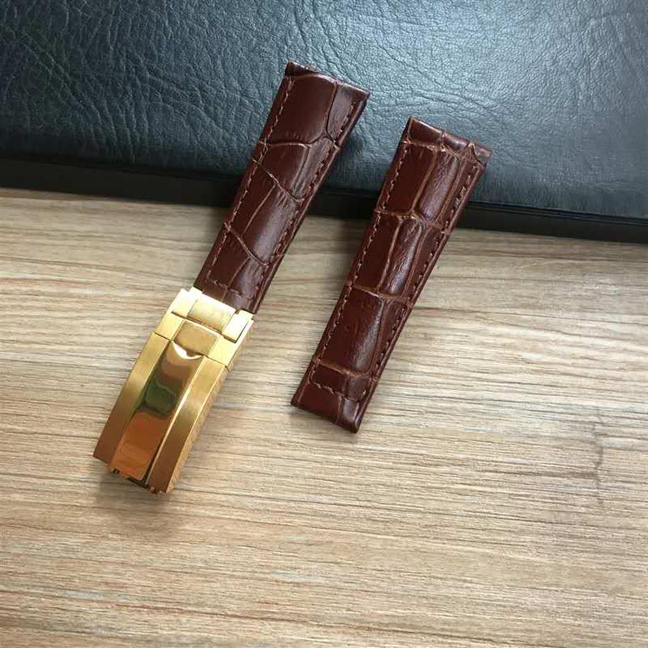 

20mm Black Green Genuinue Leather Strap Fit Rolex Dtna Leather Strap Water Ghost Watch Accessories Women Watch Strap257l