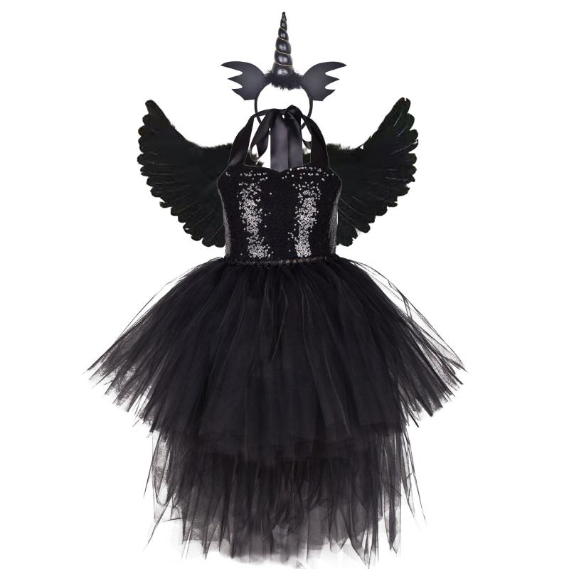

Girl's Dresses Black Princess Kids Cosplay Tutu With Headband Wings Toddler Baby Girls Halloween Party Clothes For Children Dress, Just dress