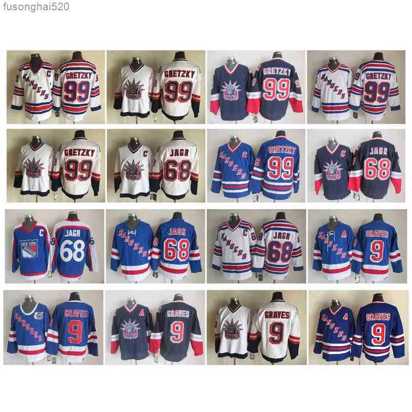 

95 Vintage New York Rangers 99 Wayne Gretzky 9 Adam Graves 68 Jaromir Jagr Blue White CCM Retro Hockey Jerseys Size 48-56 nhl's Jerseys, As pic