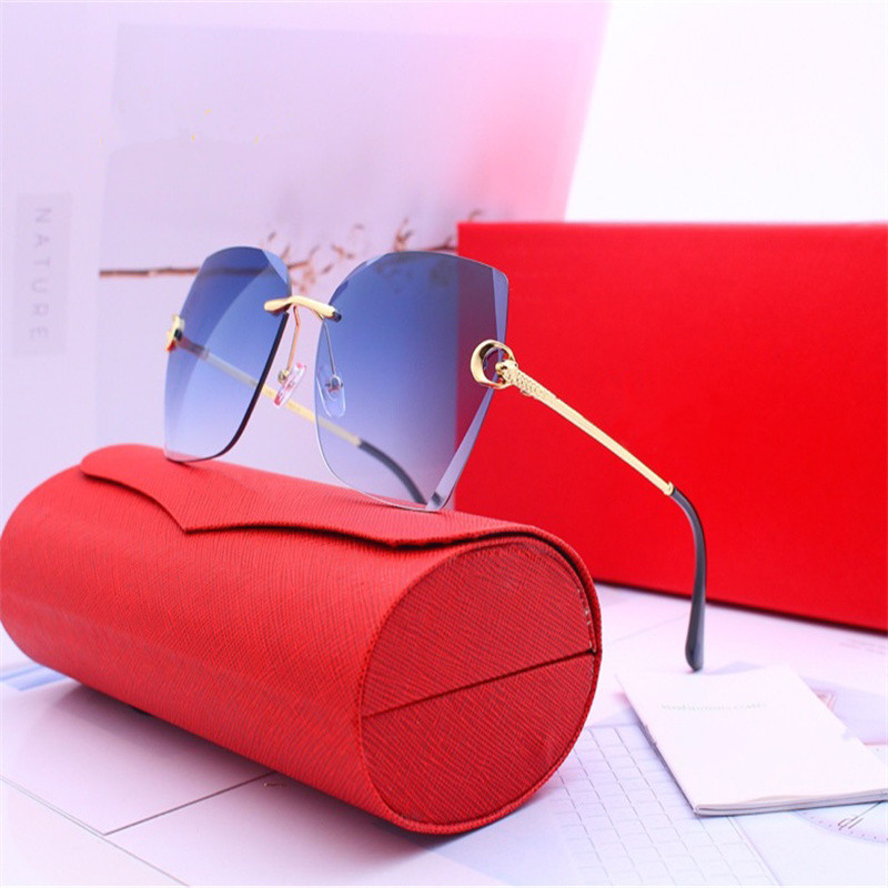 

Stylish female designer Ka Jia sunglasses Sunshade leopard head composite metal frameless optical frame classic rectangular luxury men's sunglasses